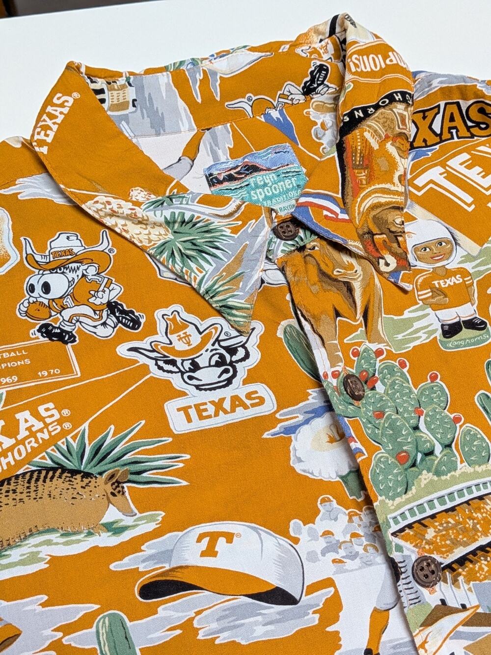Reyn Spooner UT Austin Shirt Mens XXL Hawaiian Longhorns Orange College Texas